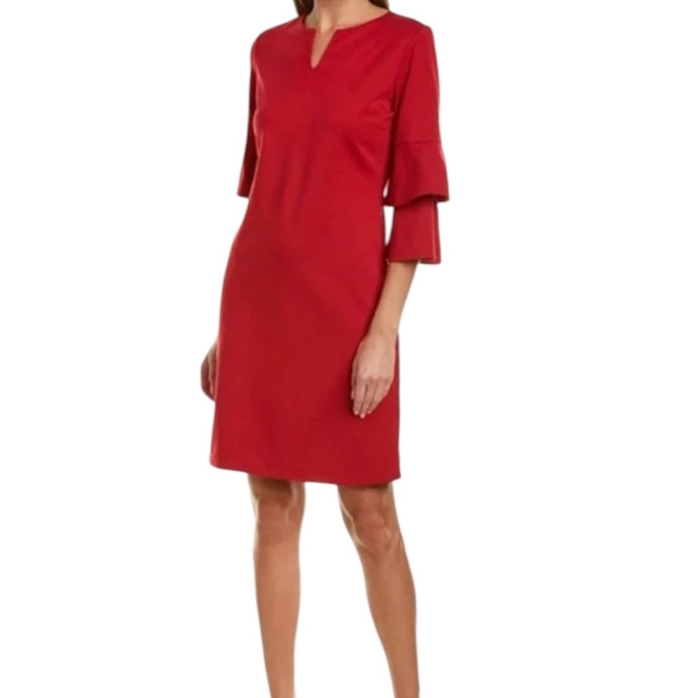 J. McLaughlin Red Midi Dress with Flared Sleeves